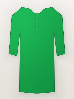 Green Block Printed Cotton A-Line Kurti — front view
